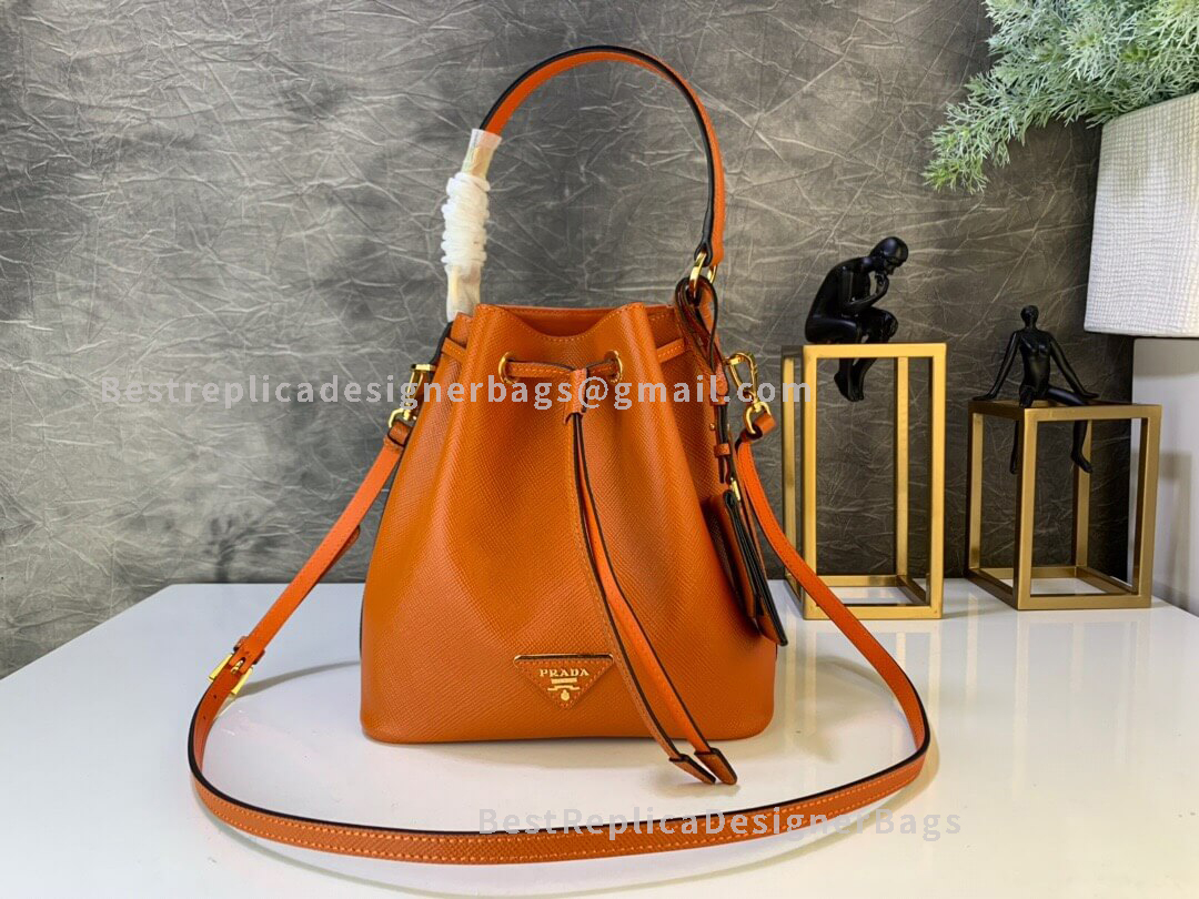 Prada Orange Saffiano Leather Bucket Bag GHW 032